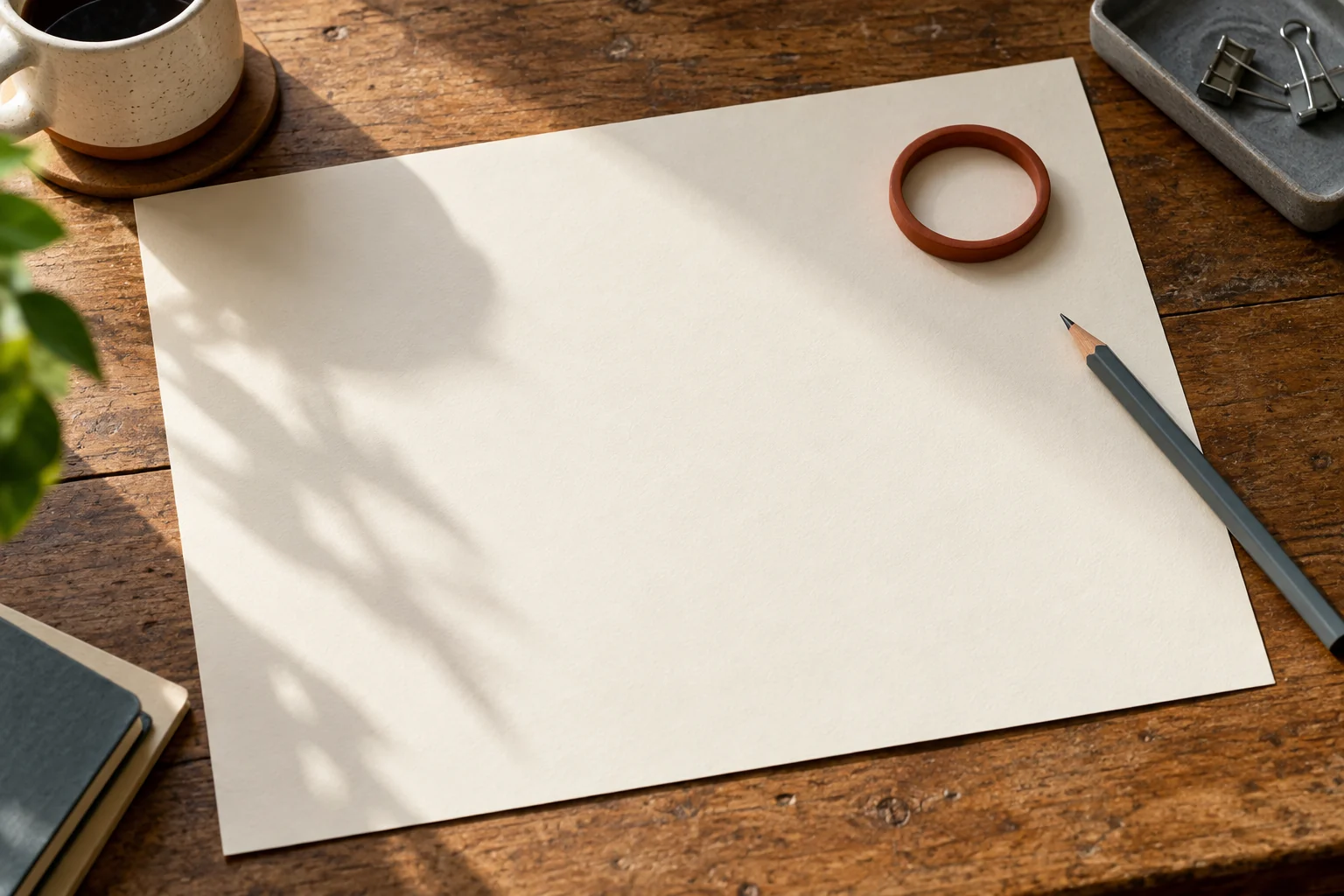Open unmarked observation sheets with a terracotta marker